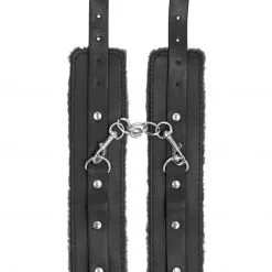 Menottes En Cuir Et Fourrure - Noires -Lingerie Soldes 42859scr dfbd02aa764538b