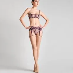 Maison Close Bas Couture Coupé-roulé 20 Deniers - Chair/Violet -Lingerie Soldes bas couture orchidee violette 3