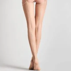 Maison Close Bas Couture Coupé-roulé 20 Deniers - Chair/Rose