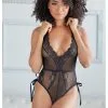 Body Culotte En Résille Et Dentelle Ouvert à L'entrejambe -Lingerie Soldes body culotte teddy noir 2