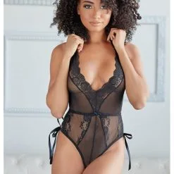 Body Culotte En Résille Et Dentelle Ouvert à L'entrejambe