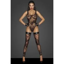 Noir Handmade Body String En Résille Avec Motif Fleuri -Lingerie Soldes body resille motif fleuri 4