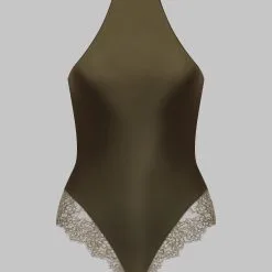 Maison Close Body String En Soie Encolure Américaine - Rendez-vous Kaki -Lingerie Soldes body string encolure americaine rdv kaki 5