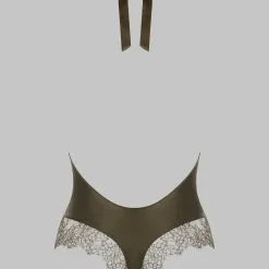 Maison Close Body String En Soie Encolure Américaine - Rendez-vous Kaki -Lingerie Soldes body string encolure americaine rdv kaki 6