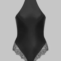 Maison Close Body String En Soie Encolure Américaine - Rendez-vous Noir -Lingerie Soldes body string encolure americaine rdv noir 5