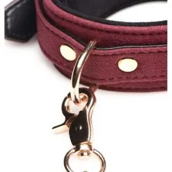Choker En Velours Doublé Avec Laisse - Bordeaux Et Doré -Lingerie Soldes choker molletonne bordeau dore 3
