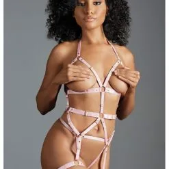 Body Harnais Effet Porte-jarretelles En Lanières Satinées Roses