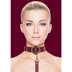 Collier Avec Laisse En Simili Cuir - Bordeaux Et Doré 7 Collier Avec Laisse En Simili Cuir - Bordeaux Et Doré -Lingerie Soldes collier laisse simili cuir bordeaux 3
