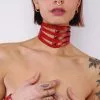 The Sinners Collier En Cuir Découpé Rouge 2 The Sinners Collier En Cuir Découpé Rouge -Lingerie Soldes collier 3 bandes rouge 1