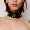 Choker En Cuir 3 Anneaux -Lingerie Soldes collier anneaux noir