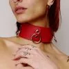 Choker En Cuir Rouge 3 Anneaux -Lingerie Soldes collier anneaux rouge
