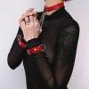 The Sinners Choker Avec Menottes En Laisse - Cuir Rouge -Lingerie Soldes collier menottes rouge