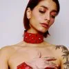 The Sinners Choker En Cuir à Pics Avec Mousqueton - Rouge -Lingerie Soldes collier pointes rouge