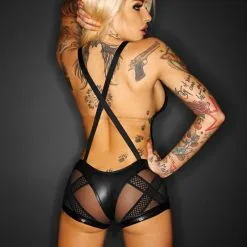 Noir Handmade Combishort Dos Nu En Wetlook Et Résille -Lingerie Soldes combishort dos nu croise 2