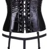 Corset En Vinyle Avec Porte-jarretelles Amovibles -Lingerie Soldes corset vinyle porte jarretelles dos