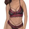 Ensemble De Lingerie En Résille Et Dentelle Rouge Et Noire -Lingerie Soldes ensemble lingeire rouge noir dentelle 1