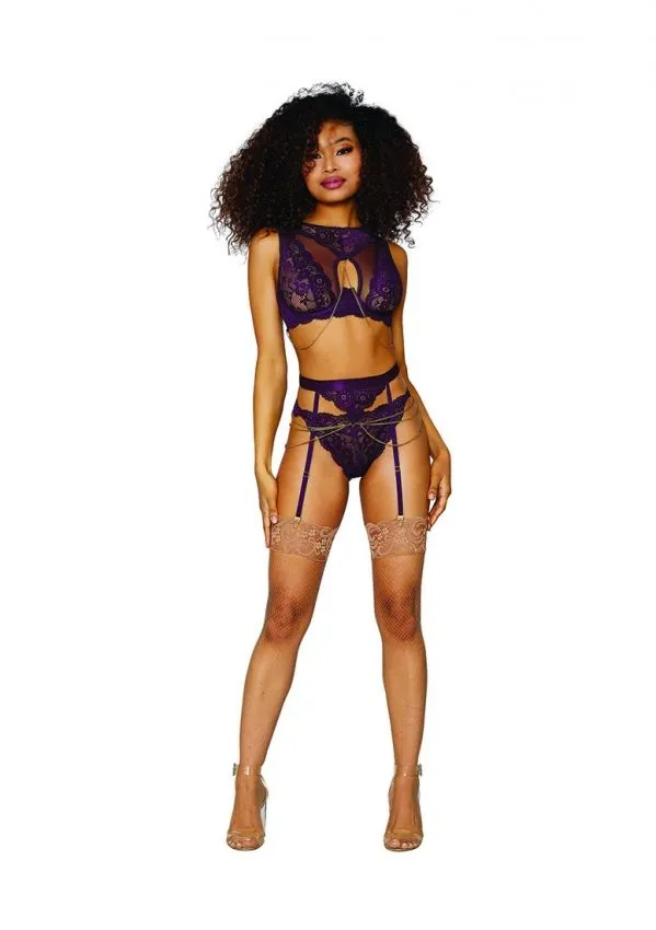 Ensemble De Lingerie En Dentelle Violette Avec Bijoux Dorés 3 Ensemble De Lingerie En Dentelle Violette Avec Bijoux Dorés