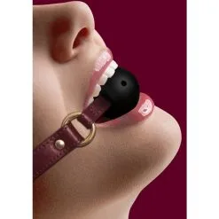 Gag-ball En Simili Cuir - ø 4,4cm - Bordeaux Et Doré -Lingerie Soldes gag ball simili cuir bordeaux 3