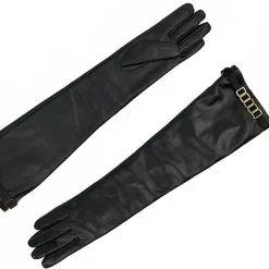 E.L.F. Zhou London Gants Longs En Cuir Italien Et Bijoux Plaqués Or - Midnight