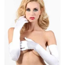 Gants Longs En Lycra Satiné - Blancs