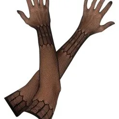 Gants Longs En Résille Noire Avec Motifs -Lingerie Soldes gants longs resille motifs 2