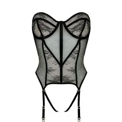 E.L.F. Zhou London Guêpière En Dentelle, Tulle Et Soie - Météorite -Lingerie Soldes guepiere dentelle meteorite 7 1