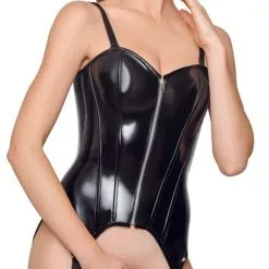 Guêpière En Vinyle Noir -Lingerie Soldes guepiere vinyle 1