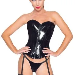 Corset En Vinyle Avec Porte-jarretelles Amovibles -Lingerie Soldes guepiere vinyle noir 1 1