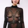 Harnais De Buste En Cuir Avec Ceinture - Noir -Lingerie Soldes harnais bandes