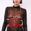 The Sinners Harnais De Buste En Cuir Avec Ceinture - Rouge -Lingerie Soldes harnais bandes rouge