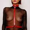 The Sinners Harnais De Poitrine En Cuir épais - Rouge -Lingerie Soldes harnais cou ceinture rouge