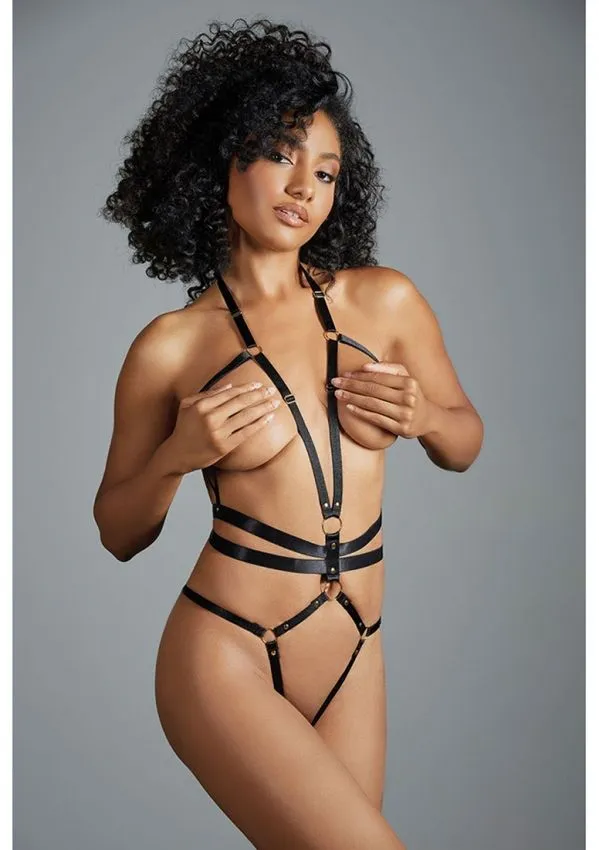 Body Harnais En Lanières Satinées Noires - Izabel 3 Body Harnais En Lanières Satinées Noires - Izabel