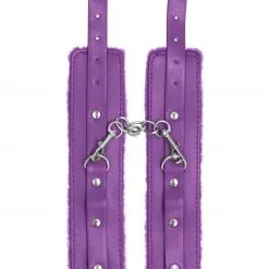Menottes En Cuir Et Fourrure - Violettes -Lingerie Soldes menottes cuir fourrure violette 2