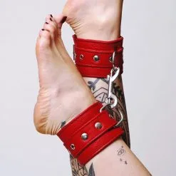 Chevillères Larges En Cuir Souple - Rouge