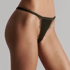 Maison Close Mini String En Soie - Rendez-vous Kaki -Lingerie Soldes mini string rendez vous kaki 3