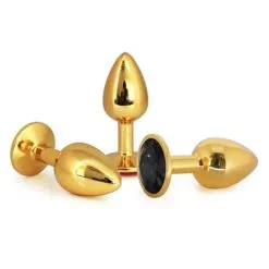 Plug Anal En Aluminium Doré Avec Cristal Noir - Taille M 5 Plug Anal En Aluminium Doré Avec Cristal Noir - Taille M -Lingerie Soldes my gold secret plug medium 1