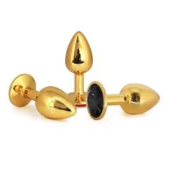 Plug Anal En Aluminium Doré Avec Cristal Noir - Taille S -Lingerie Soldes my gold secret plug small