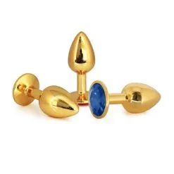 Plug Anal En Aluminium Doré Avec Cristal Bleu - Taille L -Lingerie Soldes plug aluminium dore cristal bleu large 2