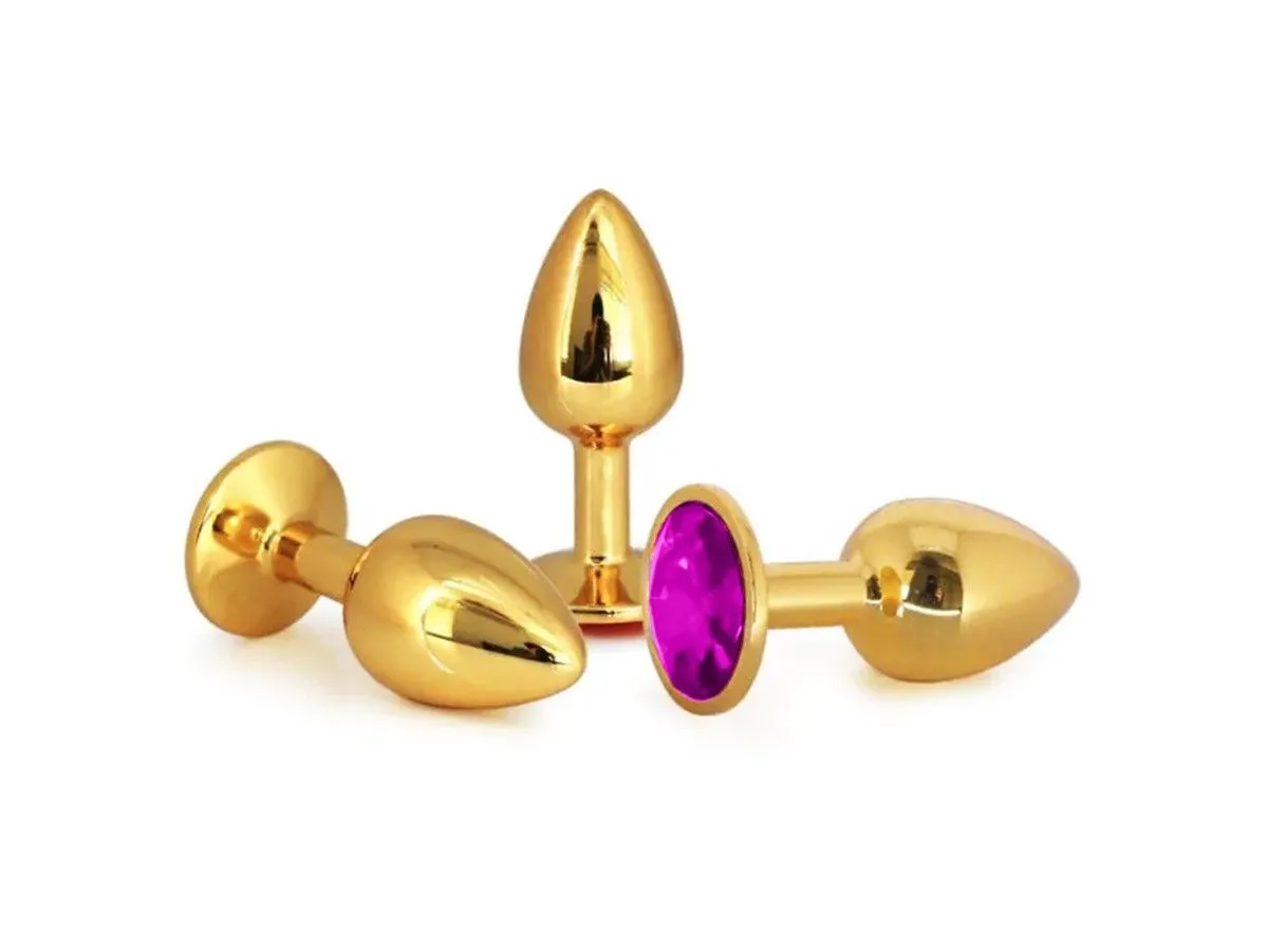 Plug Anal En Aluminium Doré Avec Cristal Rose - Taille M 4 Plug Anal En Aluminium Doré Avec Cristal Rose - Taille M – Image 2