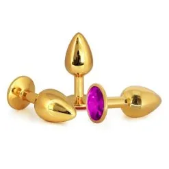 Plug Anal En Aluminium Doré Avec Cristal Rose - Taille S -Lingerie Soldes plug aluminium dore cristal rose small 2