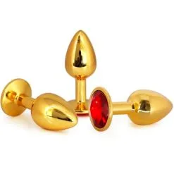 Plug Anal En Aluminium Doré Avec Cristal Rouge - Taille L -Lingerie Soldes plug aluminium dore cristal rouge large 2