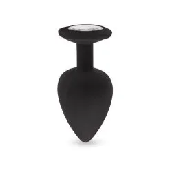 Plug Anal En Silicone Avec Butée Cristal - Taille M - Noir