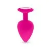 Plug Anal En Silicone Avec Butée Cristal - Taille M - Rose -Lingerie Soldes plug anal silicone rose m 1