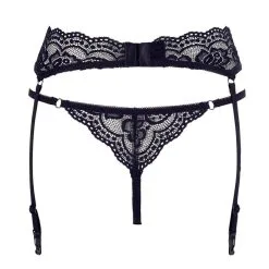 Porte-jarretelles En Dentelle Noire Avec Son String 9 Porte-jarretelles En Dentelle Noire Avec Son String -Lingerie Soldes porte jarretelles string dentelle noire 4