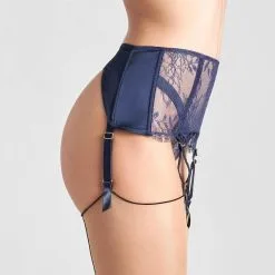 Maison Close Porte-jarretelles - Villa Satine - Bleu Marine -Lingerie Soldes porte jarretelles villa satine 4