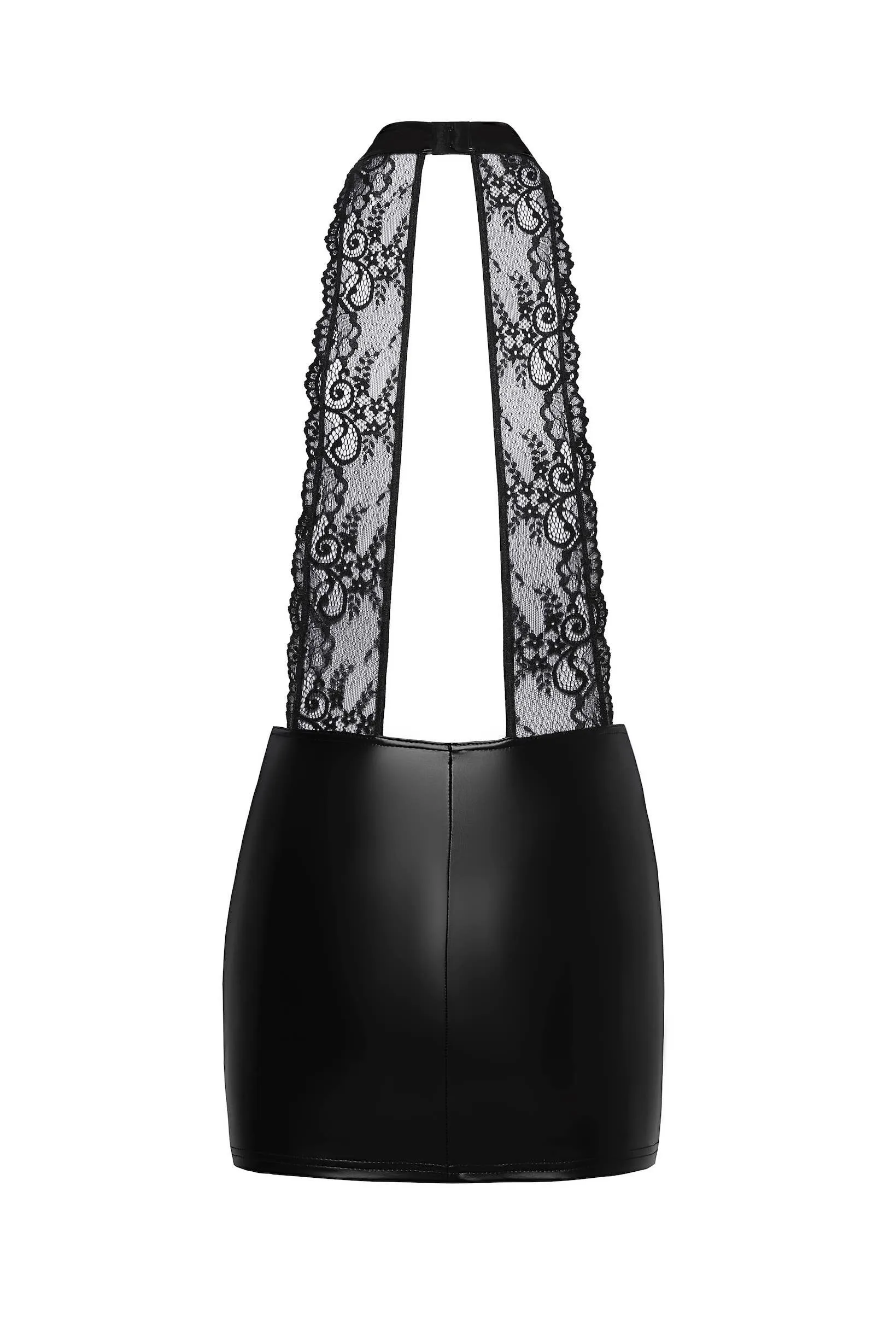 Noir Handmade Robe Courte En Wetlook Avec Décolleté Drapé En Dentelle 6 Noir Handmade Robe Courte En Wetlook Avec Décolleté Drapé En Dentelle – Image 4