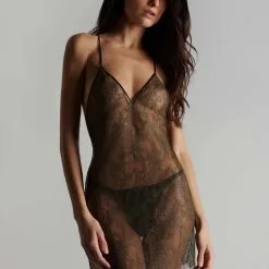 Maison Close Robe Courte En Dentelle - Rendez-vous Kaki -Lingerie Soldes robe courte rendez vous kaki 1