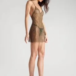 Maison Close Robe Courte En Dentelle - Rendez-vous Kaki -Lingerie Soldes robe courte rendez vous kaki 2