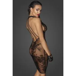 Noir Handmade Robe En Résille Transparent Motif Fleuri Et Dos En Lanières -Lingerie Soldes robe courte resille motif fleuri dos lace 5