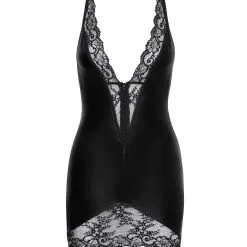 Noir Handmade Robe Fine En Wetlook Bordée De Dentelle 8 Noir Handmade Robe Fine En Wetlook Bordée De Dentelle -Lingerie Soldes robe courte wetlook bordee dentelle fine 3 scaled